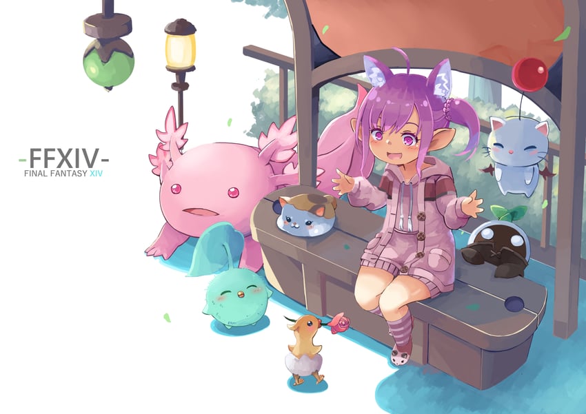 warrior of light, moogle, fat cat, mandragora, and korpokkur (final fantasy and 1 more) drawn by araragimura_udonya