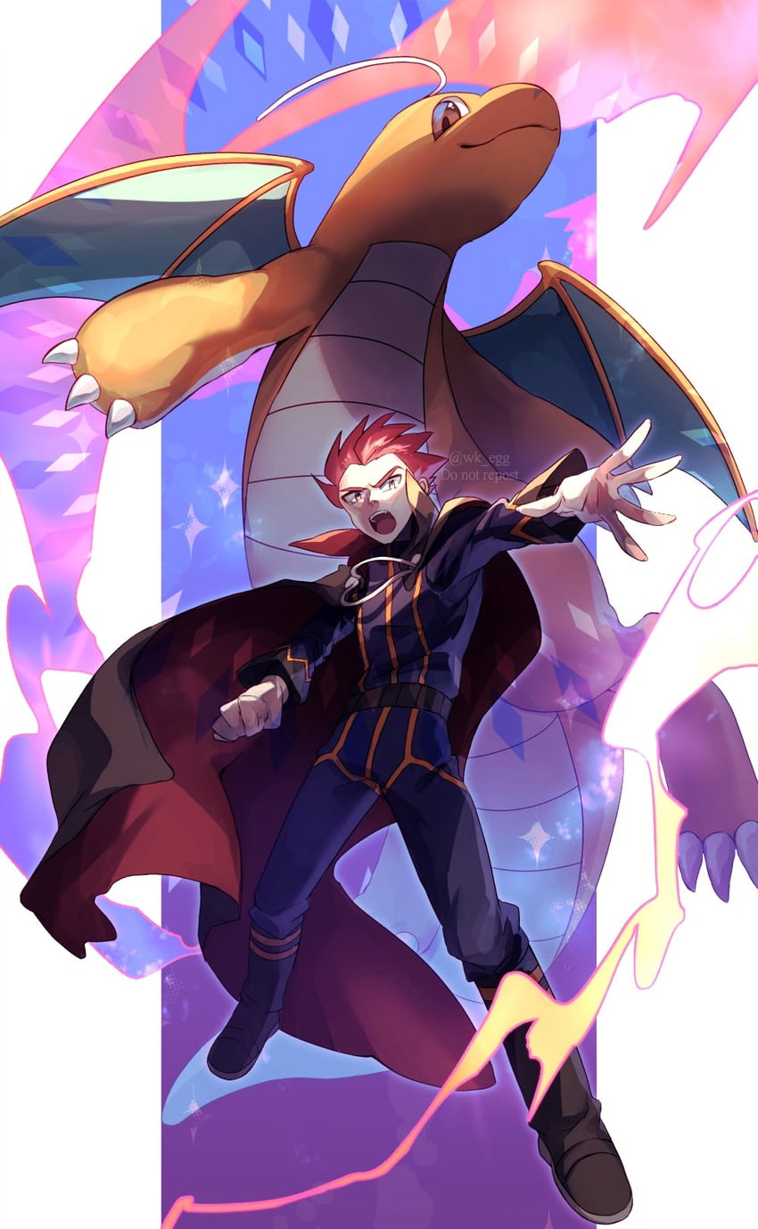 dragonite and lance (pokemon and 1 more) drawn by eko_(wk_egg)