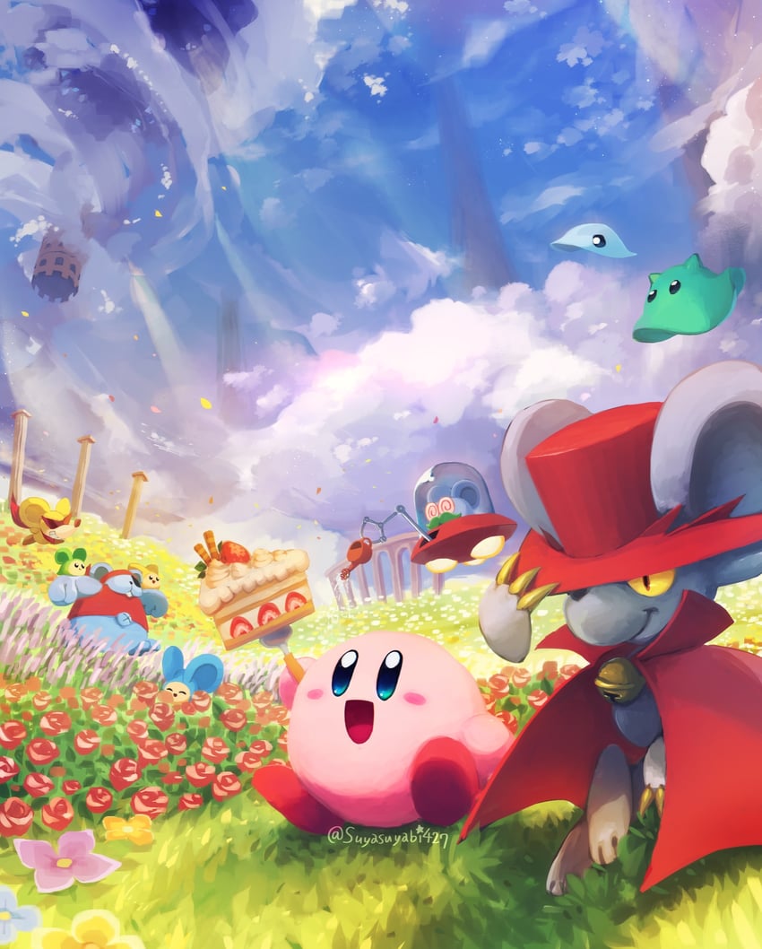 kirby, daroach, doc, spinni, storo, and 3 more (kirby and 1 more) drawn by suyasuyabi