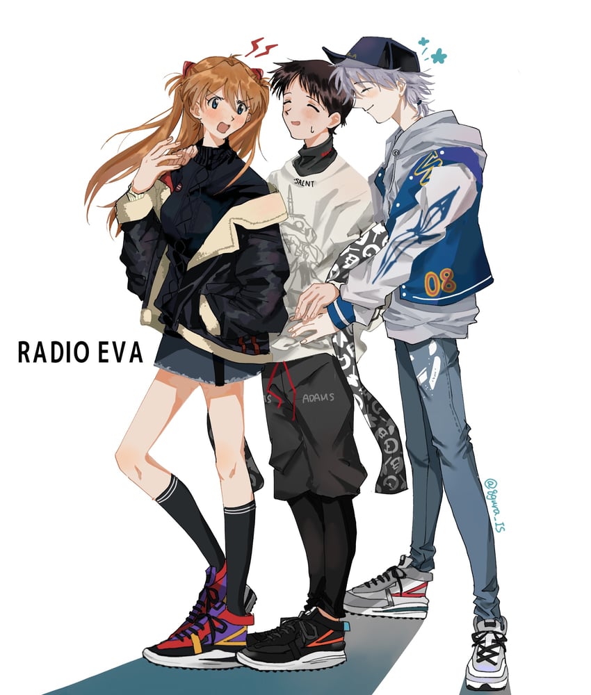 souryuu asuka langley, ikari shinji, and nagisa kaworu (neon genesis evangelion) drawn by 8gura_is