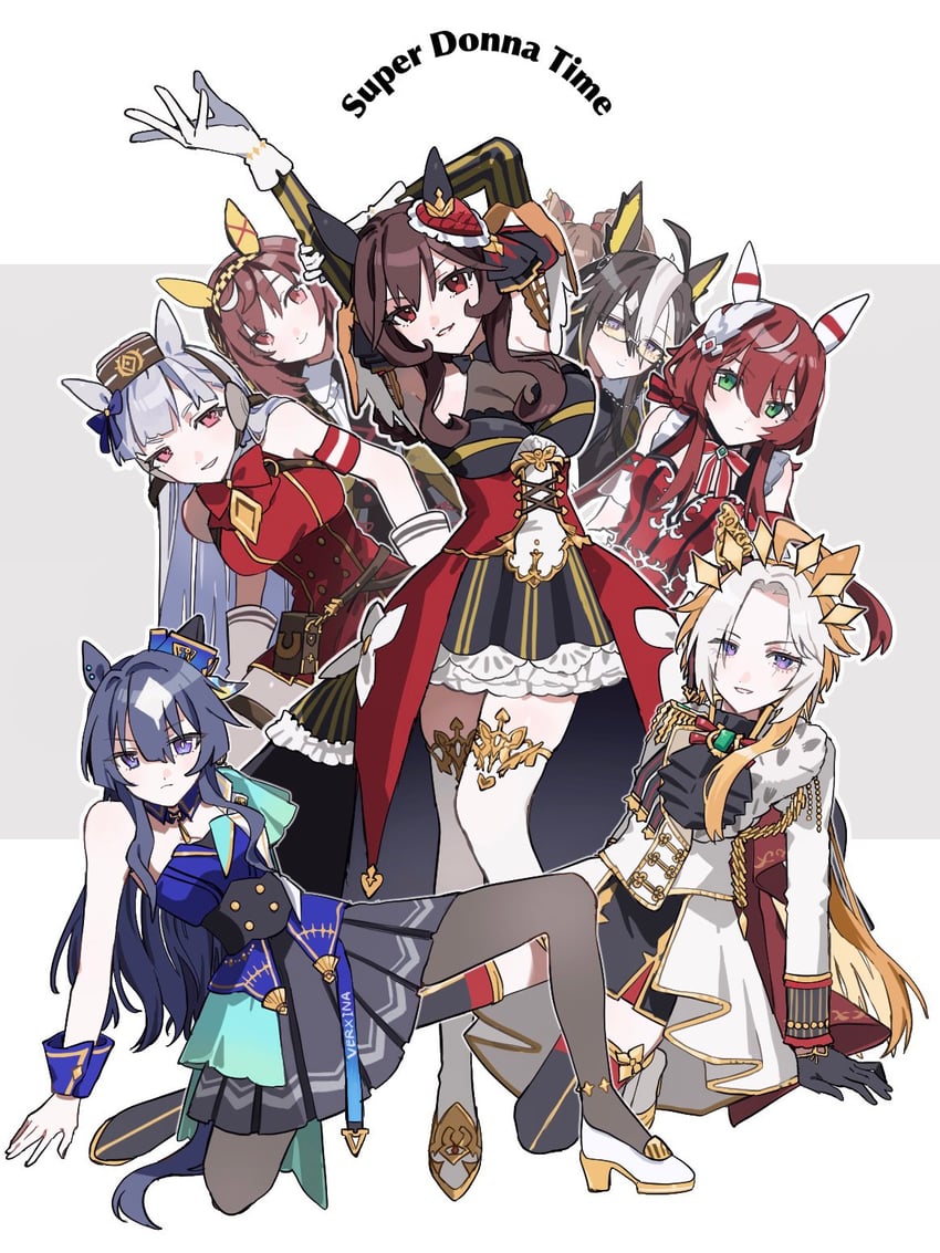 gold ship, gentildonna, verxina, aston machan, orfevre, and 3 more (umamusume) drawn by nepipi