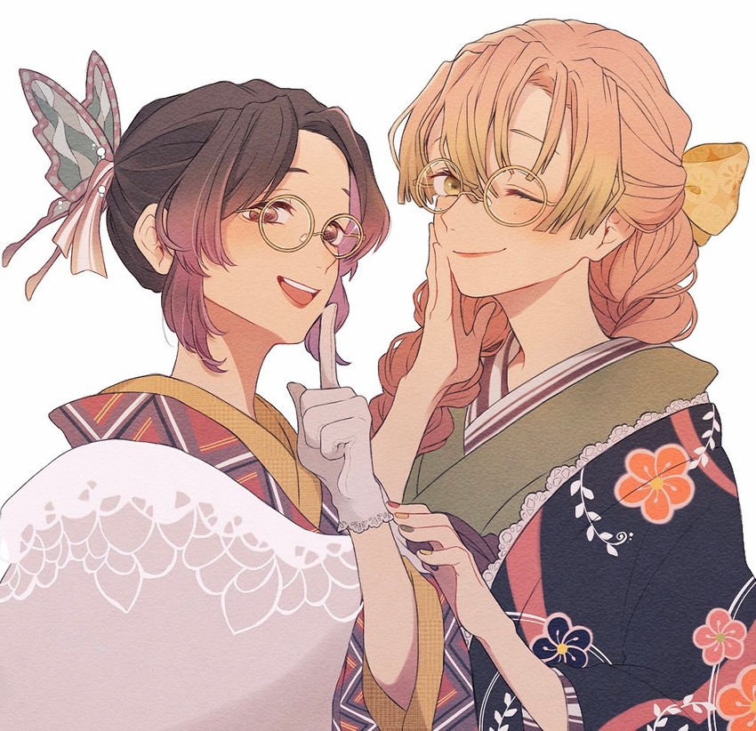 kochou shinobu and kanroji mitsuri (kimetsu no yaiba) drawn by sunn_lo