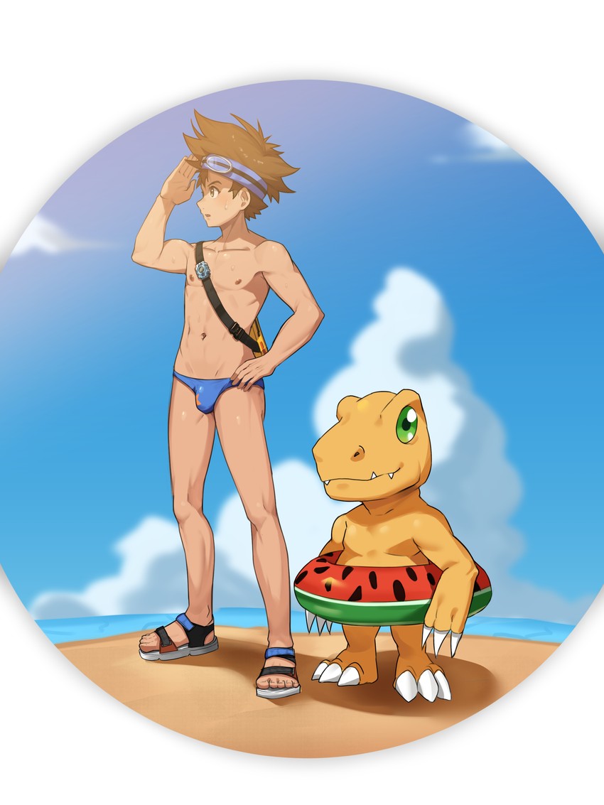 yagami taichi and agumon (digimon and 1 more) drawn by lif_(shuroong)