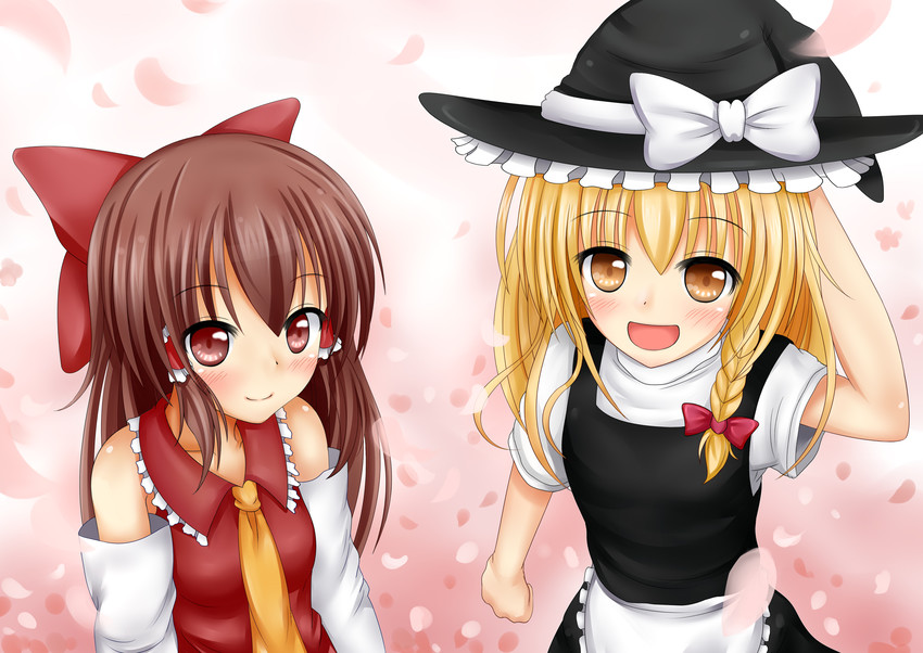 hakurei reimu and kirisame marisa (touhou) drawn by sakura_fuyuki