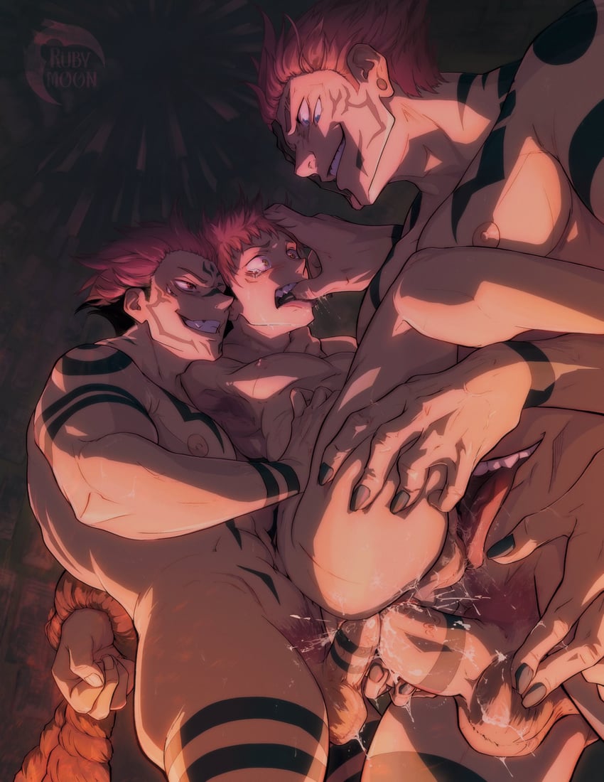 itadori yuuji and ryoumen sukuna (jujutsu kaisen) drawn by rubymoon_art