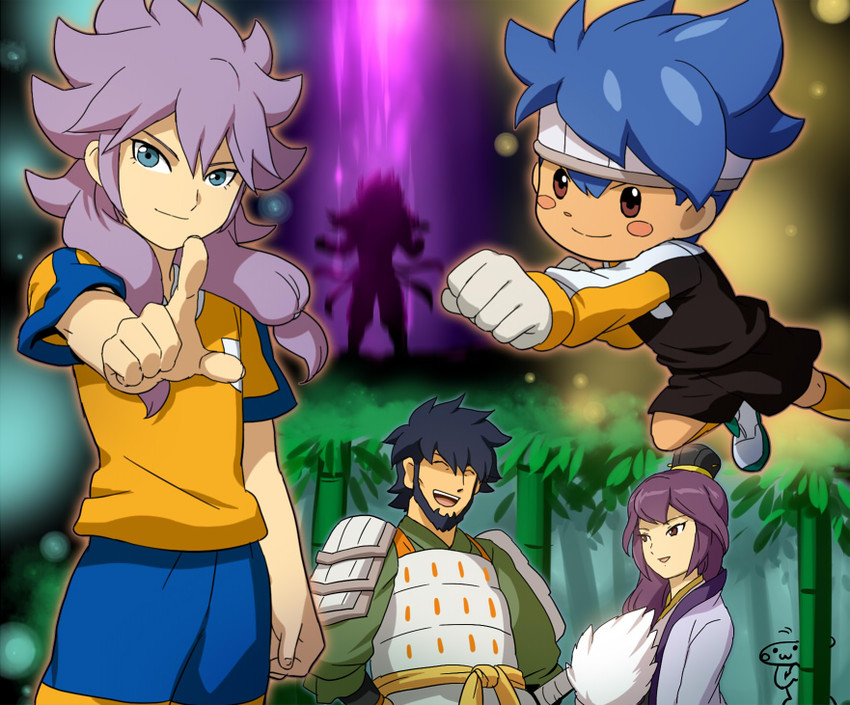 nishizono shinsuke, amemiya taiyou, zanak abalonic, zhuge kongming, and liu bei (inazuma eleven and 2 more) drawn by mizuhara_aki