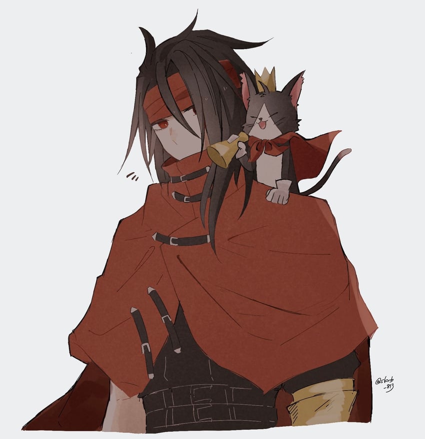 vincent valentine and cait sith (final fantasy and 1 more) drawn by skrb_813