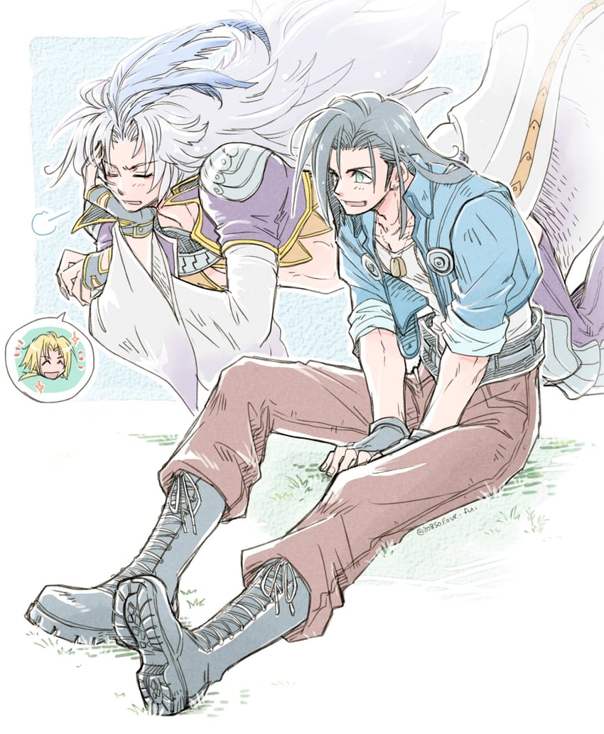 zidane tribal, kuja, and laguna loire (final fantasy and 3 more) drawn by 80850love_fu