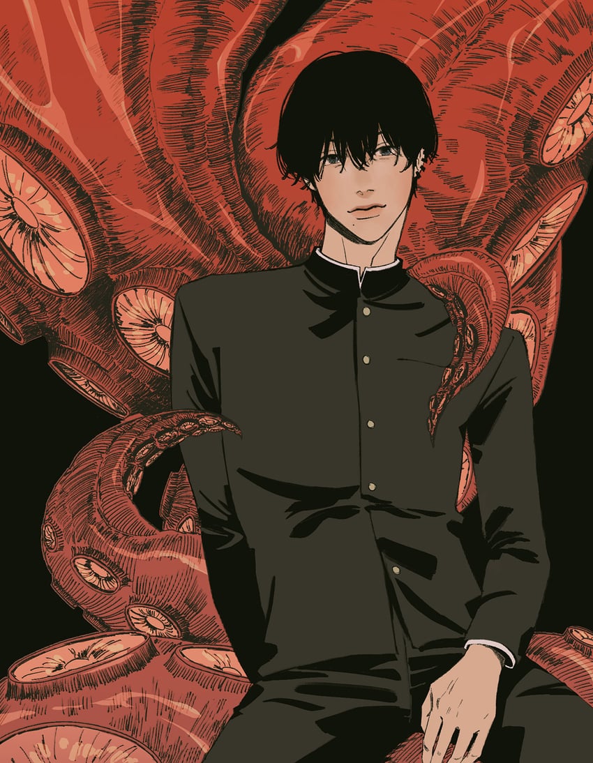 yoshida hirofumi and octopus devil (chainsaw man) drawn by sa2sugu