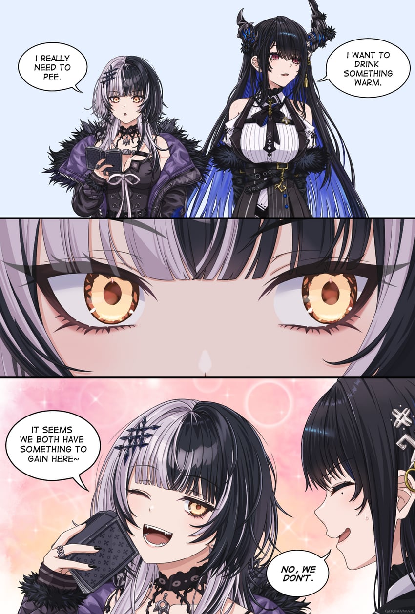 shiori novella and nerissa ravencroft (hololive and 2 more) drawn by gardavwar
