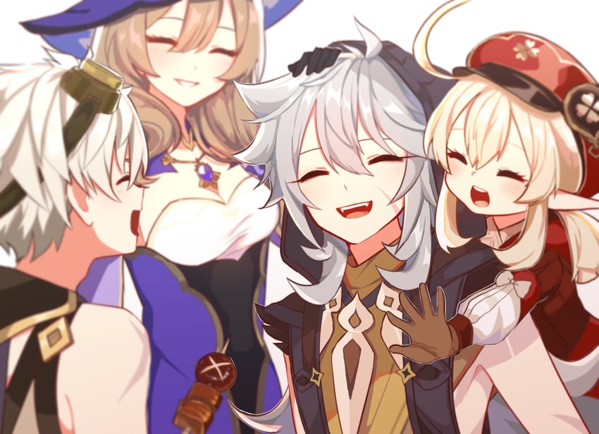 klee, lisa, razor, and bennett (genshin impact) drawn by 5mi_gi