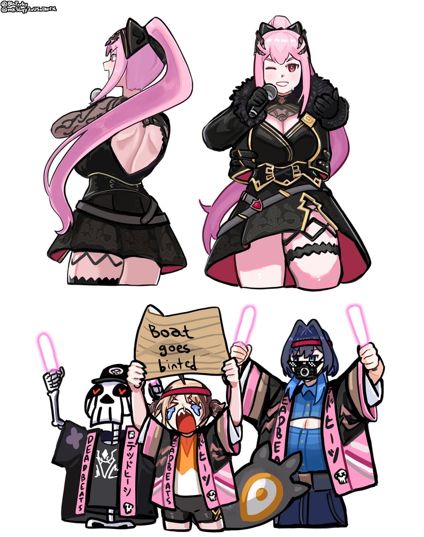 mori calliope, ouro kronii, gigi murin, and deadbeat (hololive and 1 more) drawn by blaparky