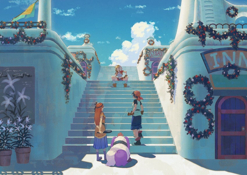 kid, serge, leena, and poshul (chrono cross) drawn by pinoj0214