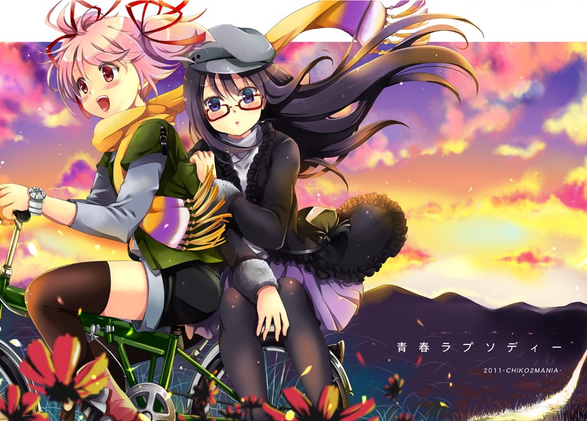 akemi homura and kaname madoka (mahou shoujo madoka magica) drawn by gouda_nagi