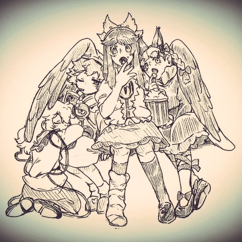 komeiji koishi, komeiji satori, kaenbyou rin, and reiuji utsuho (touhou) drawn by menotama