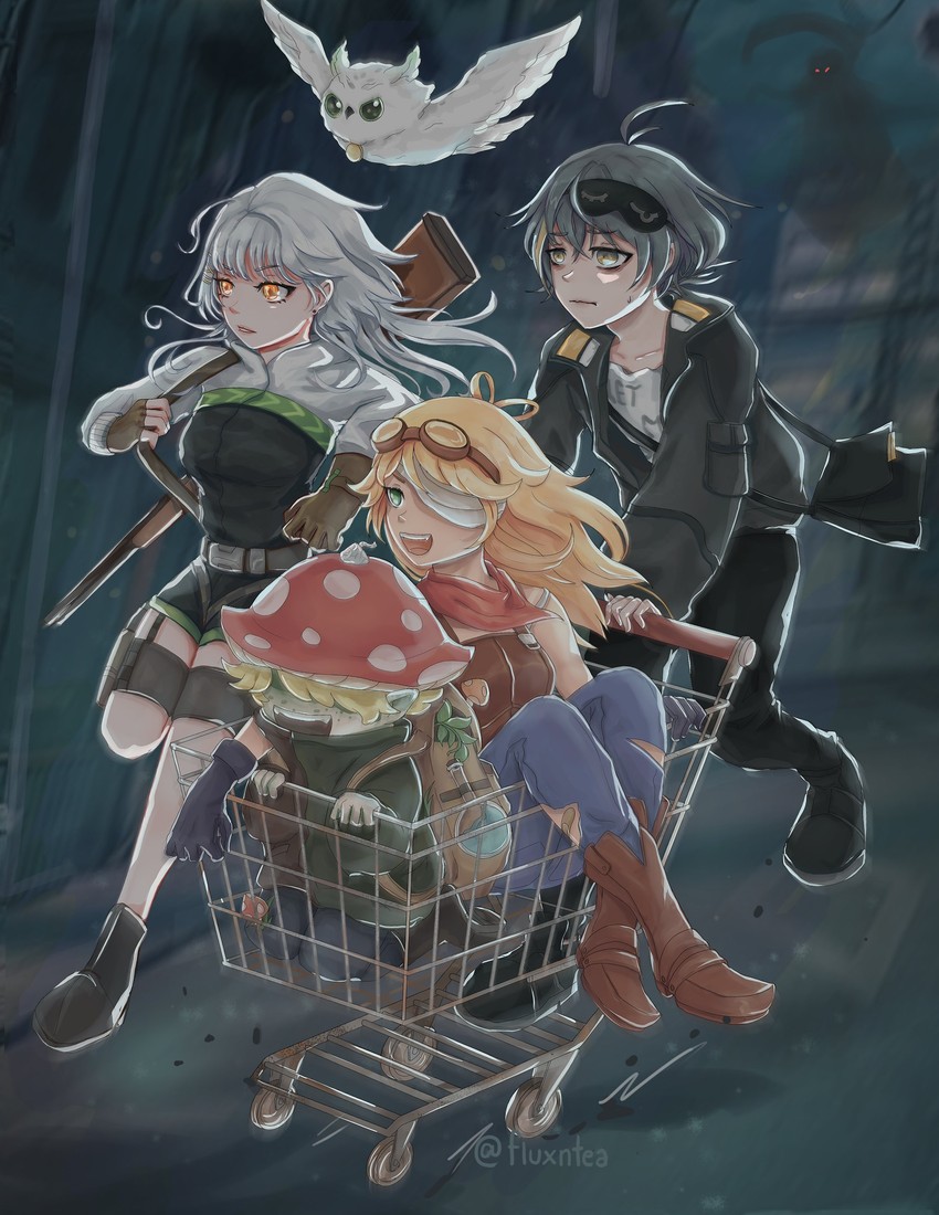 yuul b alwright, watoto, tiara, scout, and uhu (hololive and 3 more) drawn by fluxntea