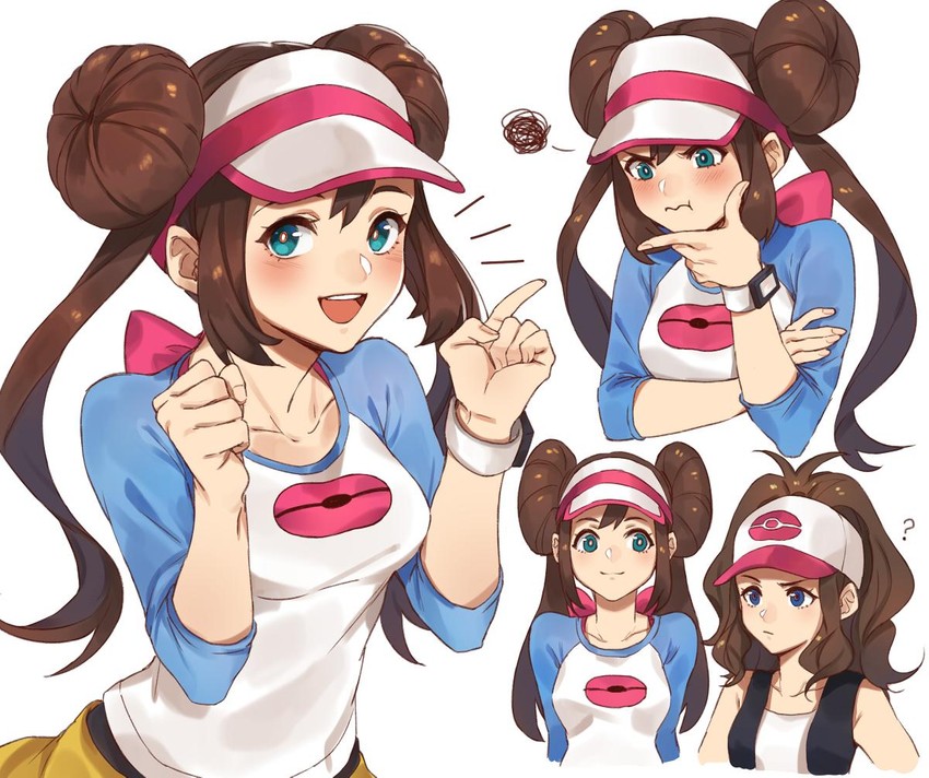 rosa and hilda (pokemon and 3 more) drawn by kamu_(kamuuei)