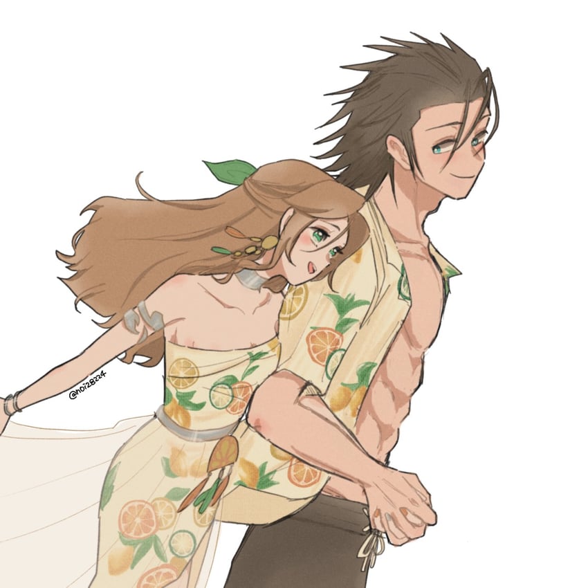 aerith gainsborough and zack fair (final fantasy and 2 more) drawn by noi_(noi28224)