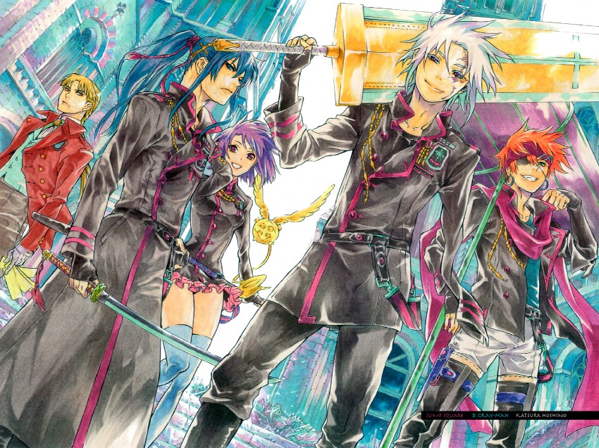 lenalee lee, allen walker, kanda yuu, lavi, timcanpy, and 1 more (d.gray-man) drawn by hoshino_katsura