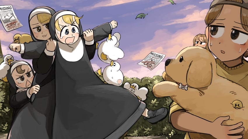 clumsy nun, froggy nun, and spicy nun (little nuns) drawn by diva_(hyxpk)