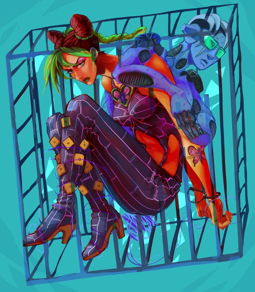 kujo jolyne and stone free (jojo no kimyou na bouken and 1 more) drawn by gehirnkaefer