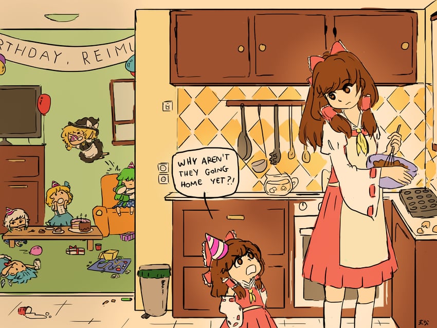 hakurei reimu, kirisame marisa, izayoi sakuya, kochiya sanae, alice margatroid, and 2 more (touhou) drawn by manamanami
