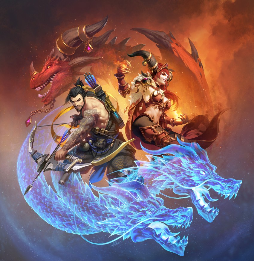hanzo and alexstrasza (overwatch and 5 more) drawn by dmitry_prozorov