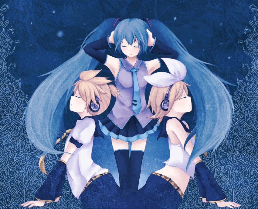 hatsune miku, kagamine rin, and kagamine len (vocaloid) drawn by ligretto