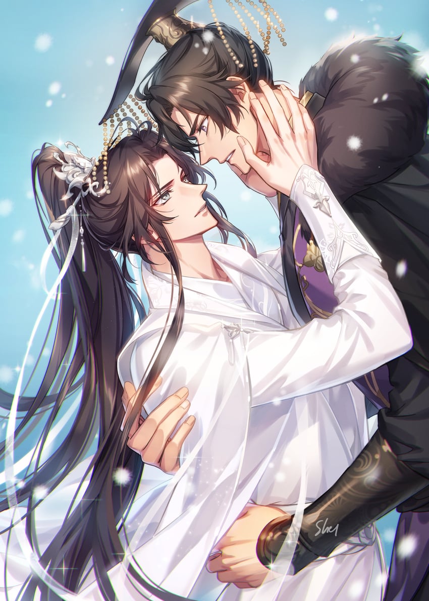 chu wanning, mo ran, and taxian-jun (erha he tadebai mao shizun) drawn by zehel_az
