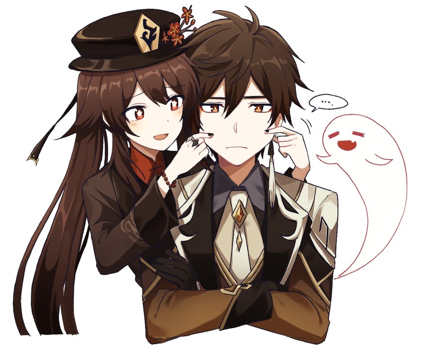 hu tao, zhongli, and boo tao (genshin impact) drawn by lix_(iroiro3843)