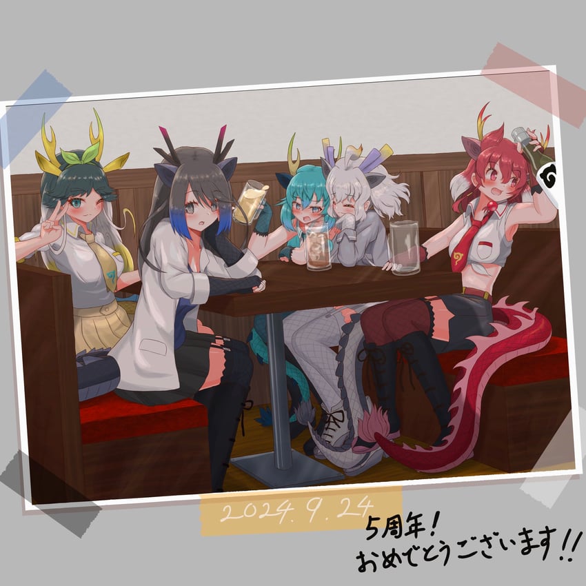 white dragon, kirin, black dragon, red dragon, and blue dragon (kemono friends and 1 more) drawn by baroy_baroro