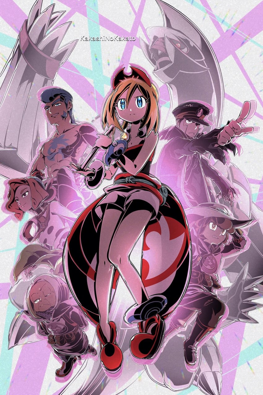 irida, ingo, palkia, palina, lian, and 2 more (pokemon and 1 more) drawn by kakashino_kakato