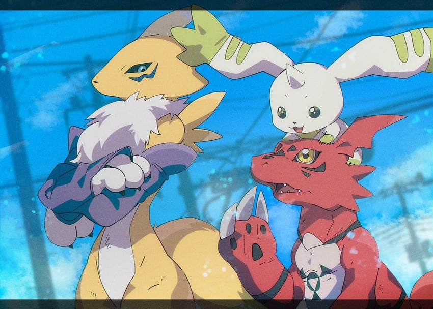 renamon, terriermon, and guilmon (digimon and 1 more) drawn by kyuu_may_9