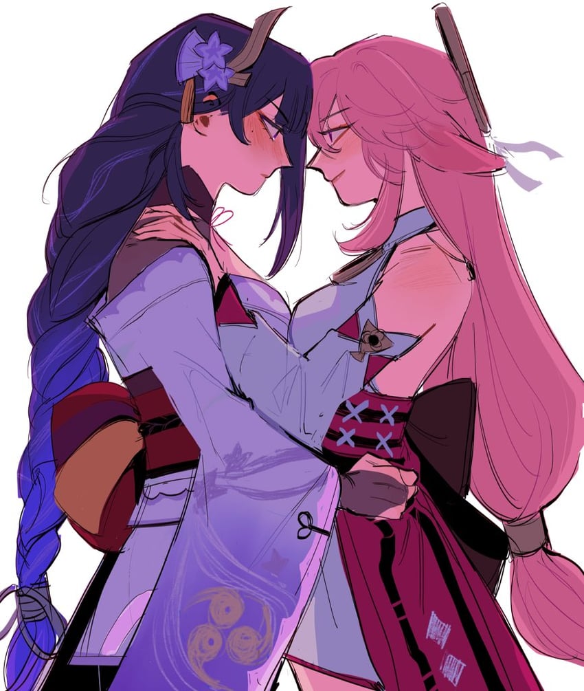 raiden shogun and yae miko (genshin impact) drawn by aries0n