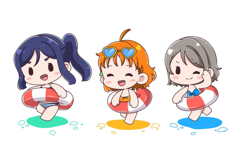 watanabe you, takami chika, and matsuura kanan (love live! and 1 more) drawn by haruchi2189