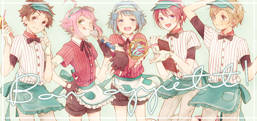 himemiya tori, shino hajime, suou tsukasa, mashiro tomoya, and tenma mitsuru (ensemble stars!) drawn by hiruri