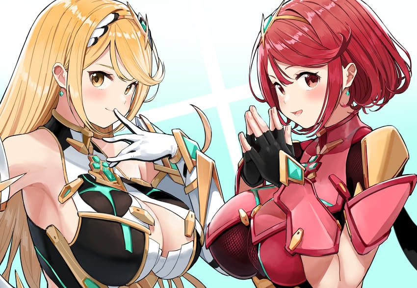 pyra and mythra (xenoblade chronicles and 1 more) drawn by mameroku