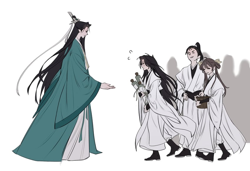 shen qingqiu, luo binghe, ning yingying, and ming fan (renzha fanpai zijiu xitong) drawn by hilong