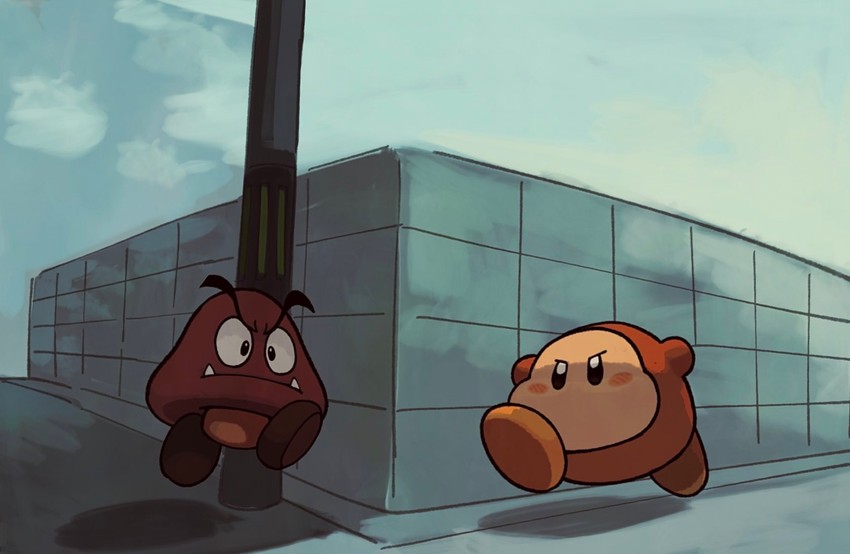waddle dee and goomba (mario and 1 more) drawn by suyasuyabi