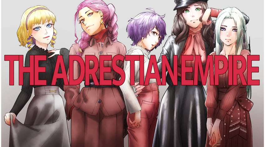 edelgard von hresvelg, dorothea arnault, bernadetta von varley, petra macneary, and constance von nuvelle (fire emblem and 1 more) drawn by aduti_momoyama