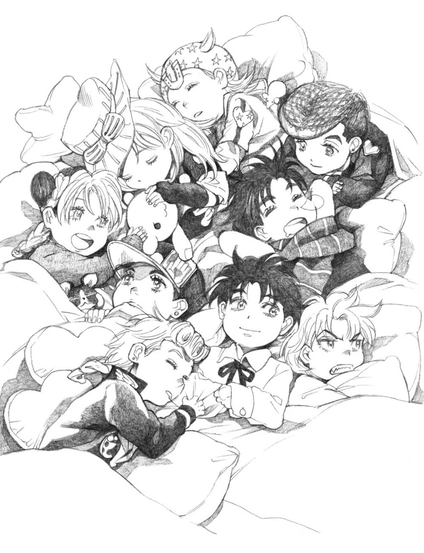 joseph joestar, kujo jotaro, dio brando, kujo jolyne, giorno giovanna, and 4 more (jojo no kimyou na bouken and 7 more) drawn by bud_(korovsme)