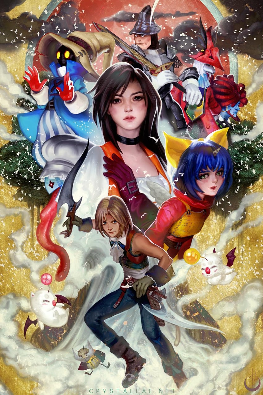 moogle, zidane tribal, garnet til alexandros xvii, black mage, vivi ornitier, and 7 more (final fantasy and 1 more) drawn by crystal_fae