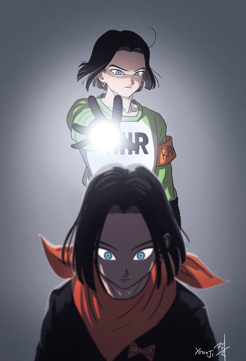 android 17 (dragon ball and 2 more) drawn by creamdonut