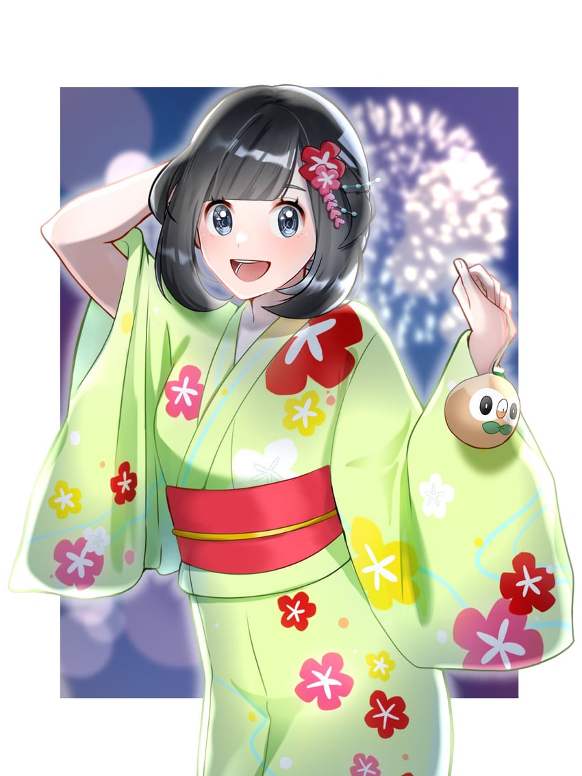 selene and rowlet (pokemon and 1 more) drawn by kamicho_musharu