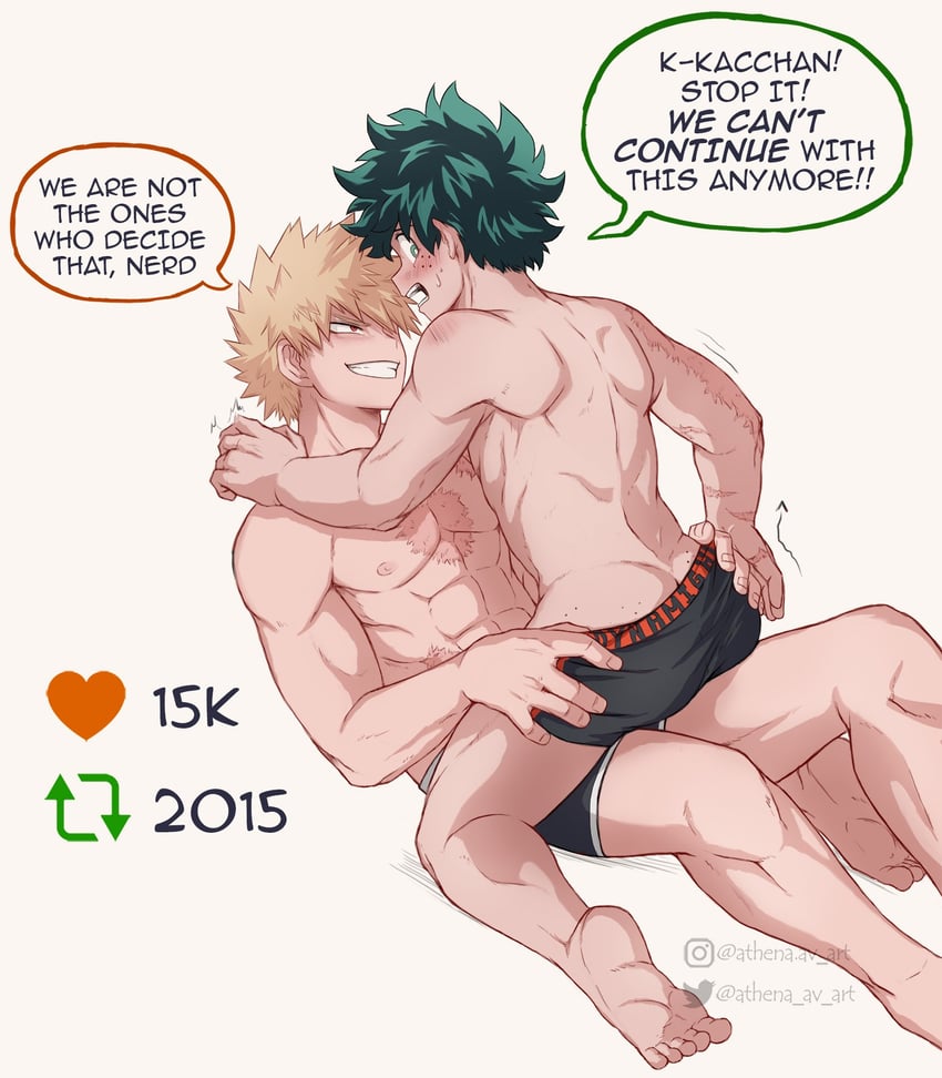 midoriya izuku and bakugou katsuki (boku no hero academia) drawn by athena_av