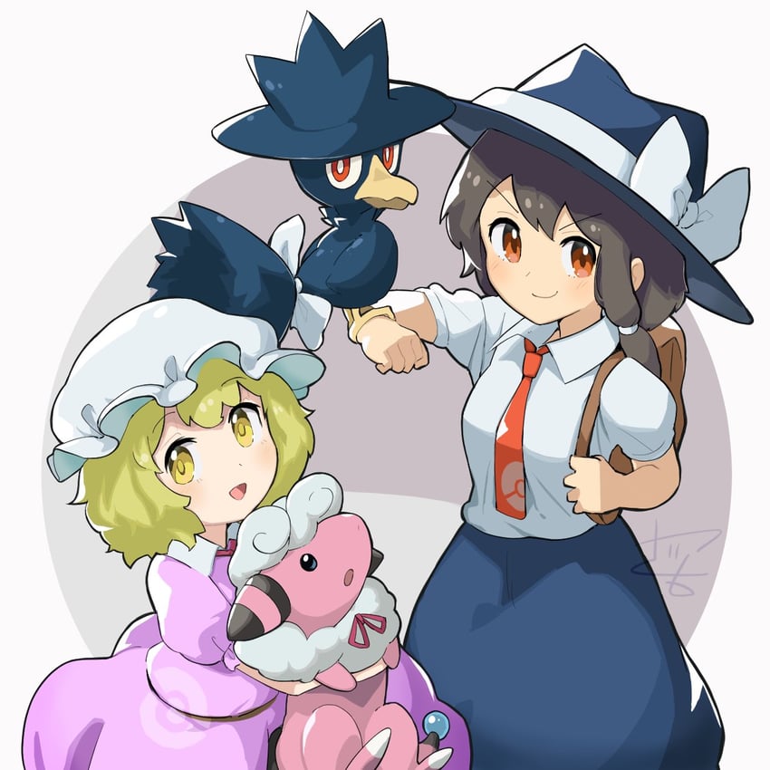 usami renko, maribel hearn, murkrow, and flaaffy (touhou and 1 more) drawn by yanotsuki18