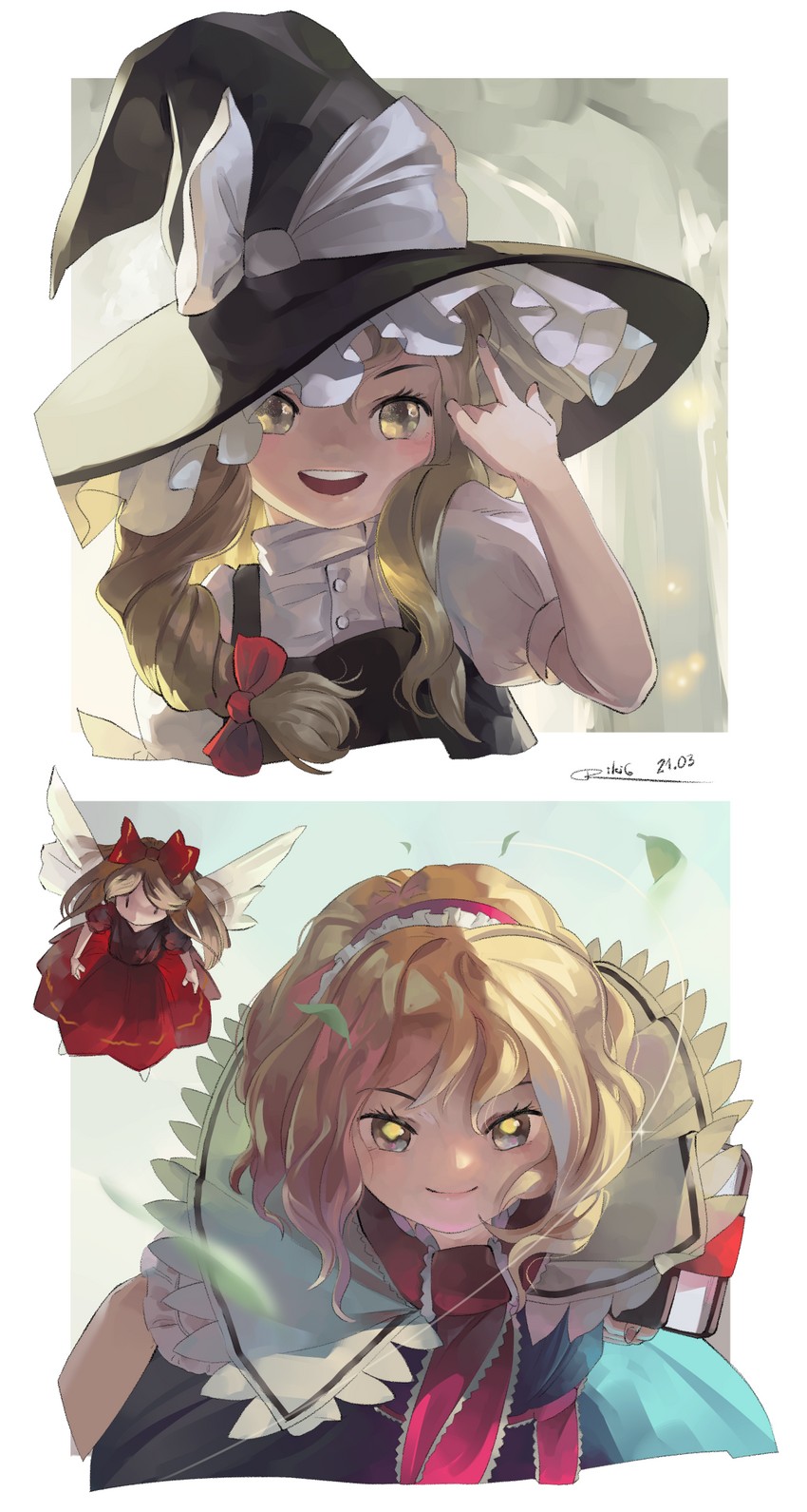kirisame marisa, alice margatroid, and hourai doll (touhou) drawn by riki6