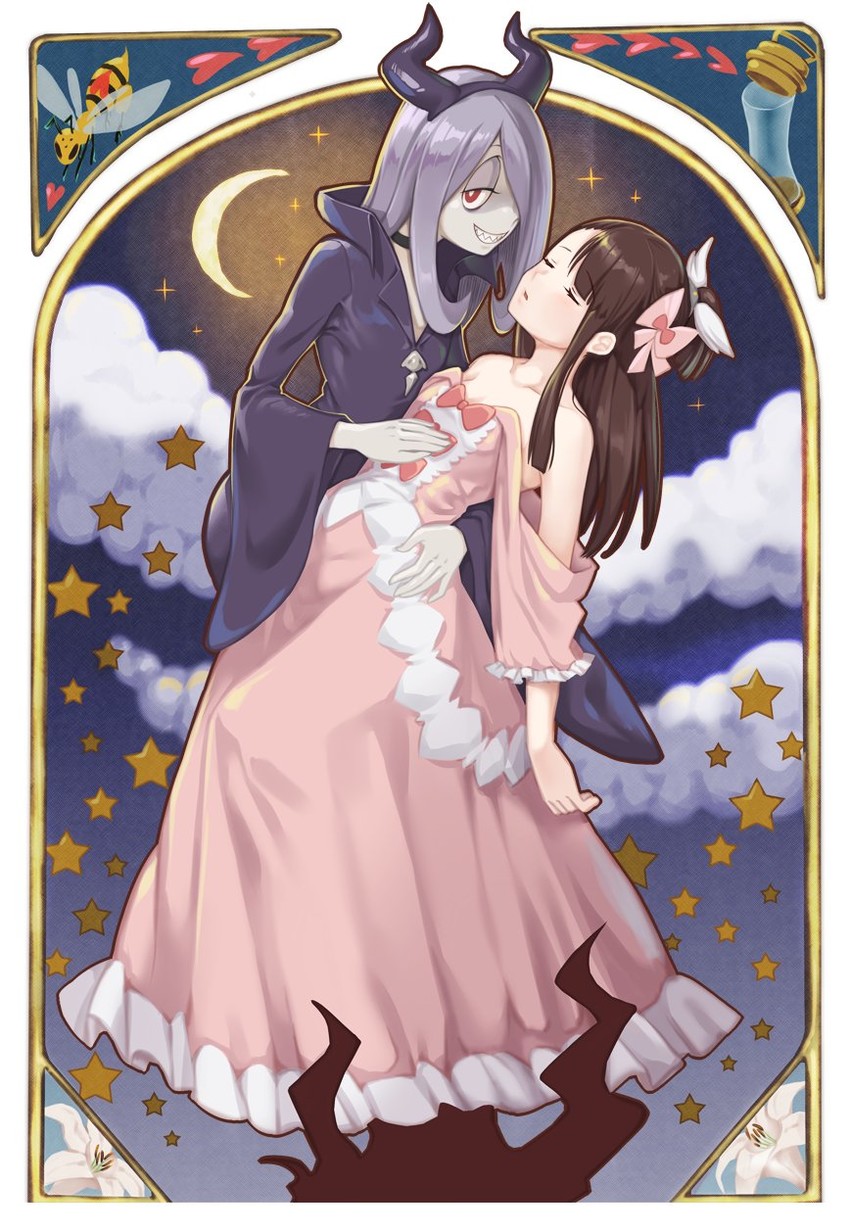 kagari atsuko, sucy manbavaran, and maleficent (little witch academia and 1 more) drawn by fukuroumori