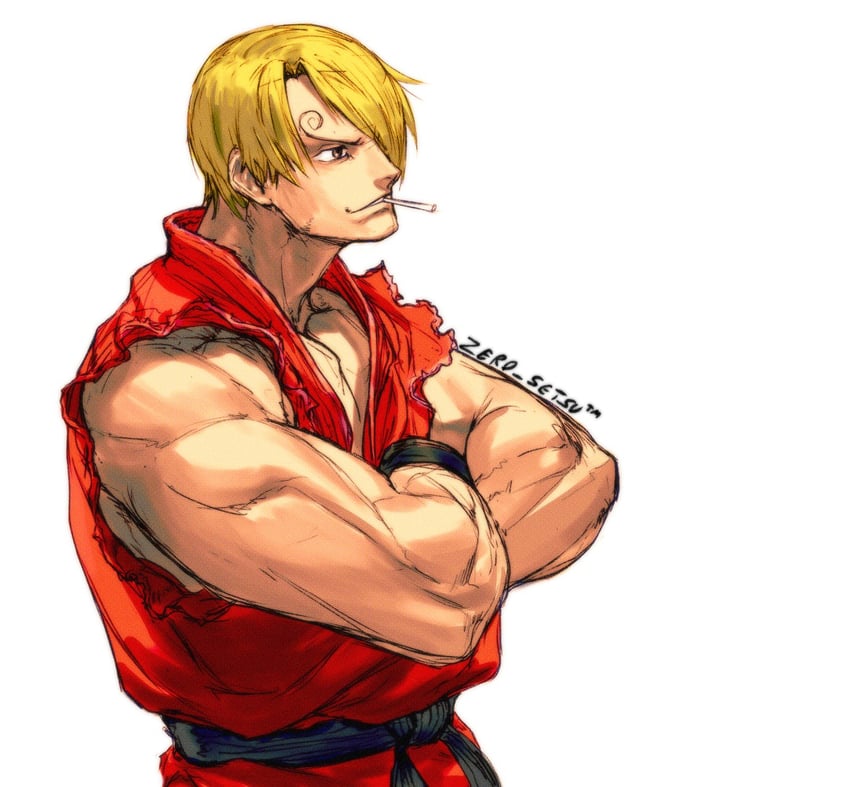 sanji and ken masters (one piece and 1 more) drawn by zero_setsu