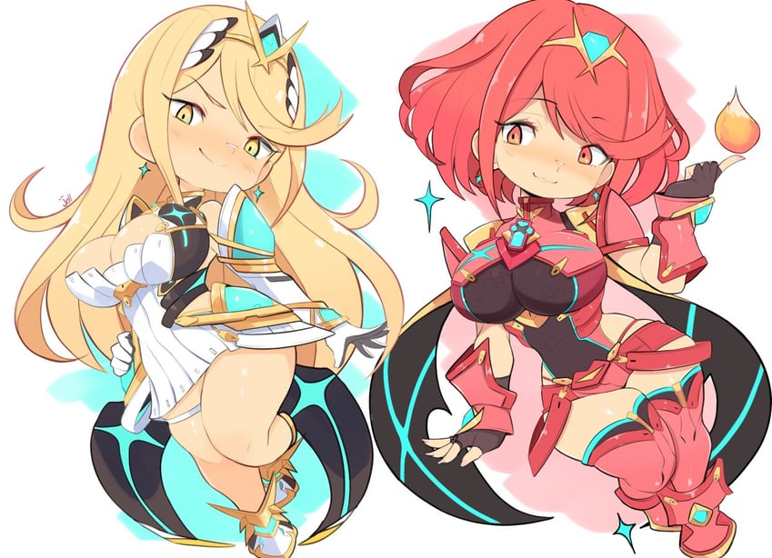 pyra and mythra (xenoblade chronicles and 1 more) drawn by jellcaps